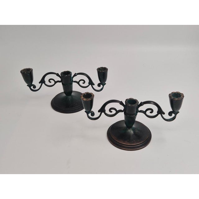Vintage Decorative Candleholders in Bronze, 1920s, Set of 2 For Sale - Image 4 of 10