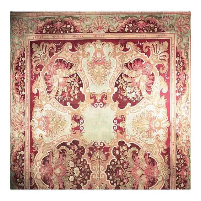 1840s Antique Red Field Medallion Flatweave Wool French Aubusson Gallery Rug For Sale