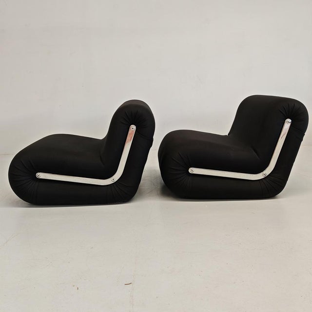 Boomerang Armchairs in Black Stretch Fabric by Rodolfo Bonetto for Flexform, 1970s, Set of 2 For Sale - Image 15 of 18