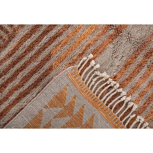 Contemporary Hand-Knotted Wool Rug in Taupe and Burnt Orange Geometric Pattern by Azele Studio For Sale - Image 3 of 10