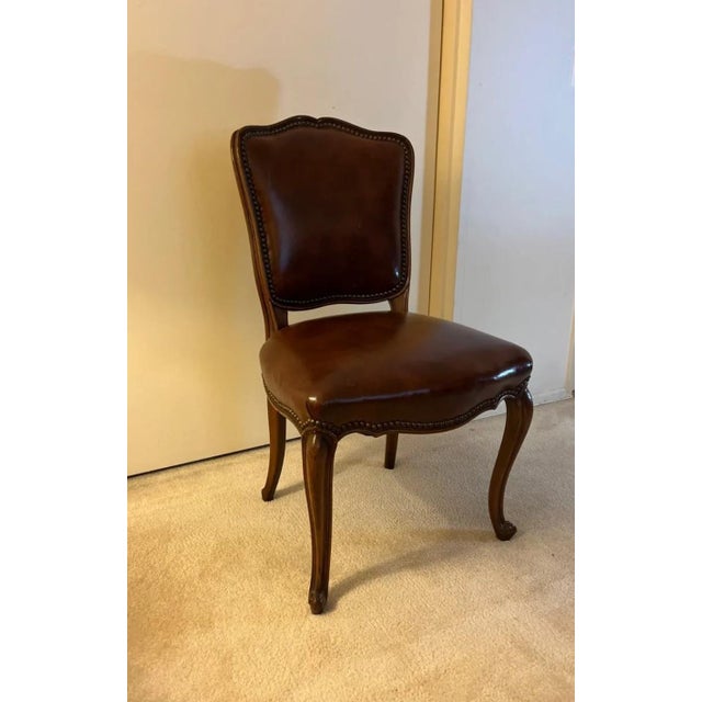 Elegant Late 20th Century Gabriel Victor Leather Upholstered Side Chair With Nailhead Trim For Sale - Image 4 of 12