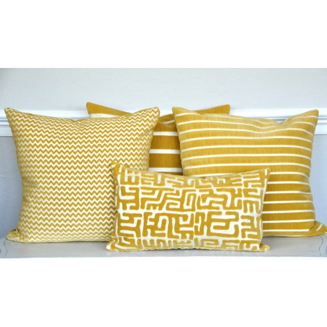 FirmaMenta Ochre Striped Raffia Style Cotton Velvet Square Pillow For Sale - Image 4 of 8