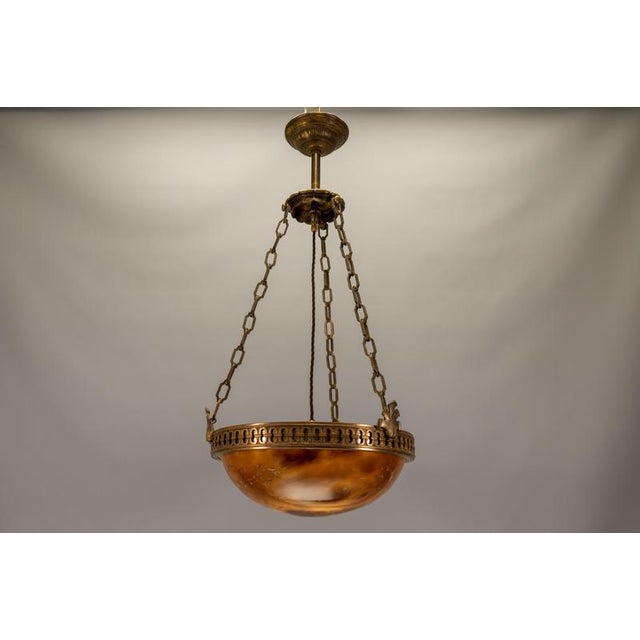 French Art Deco Alabaster and Bronze Pendant Light, 1920s For Sale - Image 16 of 18