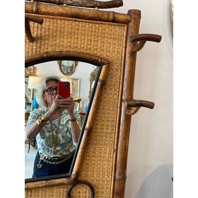 Camel Aesthetic Movement French Bamboo Hall Tree With Fan Mirror 1870-1900 For Sale - Image 8 of 15