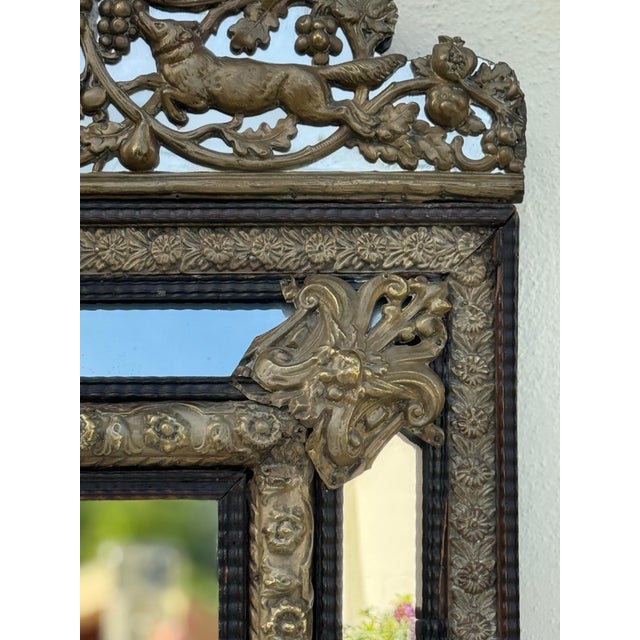 Gorgeous Antique Mirror 19th Century Dutch Ebony and Brass Repousse Cushion For Sale In Los Angeles - Image 6 of 10