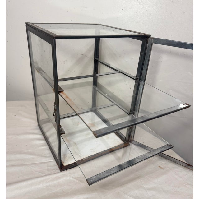 Antique Handmade Metal Glass Countertop Store Display Show Case Sliding Shelves For Sale - Image 14 of 14
