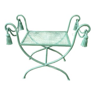 Italian Regency Vanity Stool in Moss Green For Sale