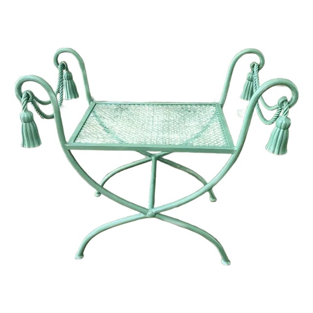 Italian Regency Vanity Stool in Moss Green For Sale