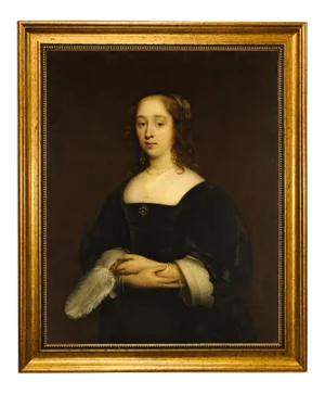 "Portrait of a Woman" Contemporary Reproduction Print on Canvas After Cornelis Jonson Van Ceulen the Elder, Framed