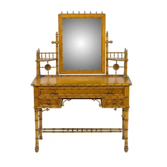 R. J. Horner Victorian Faux Bamboo and Bird's Eye Maple Vanity For Sale - Image 9 of 14