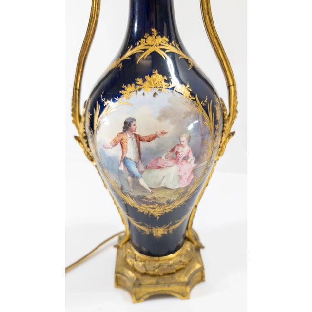 19th Century French Sevres Porcelain Table Lamp Vase With Bronze Mounts For Sale - Image 10 of 12