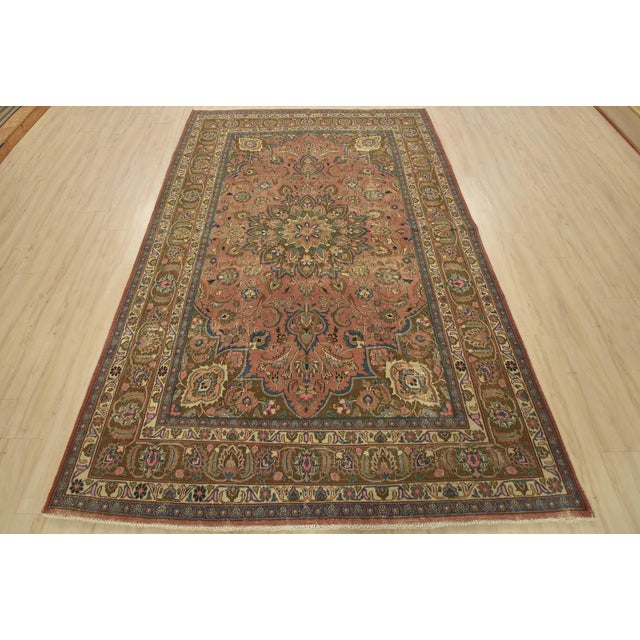 Farmhouse Mashad Rug 6’5” X 9’6” Pink Wool Vintage Distressed Hand-Knotted Carpet For Sale - Image 3 of 14