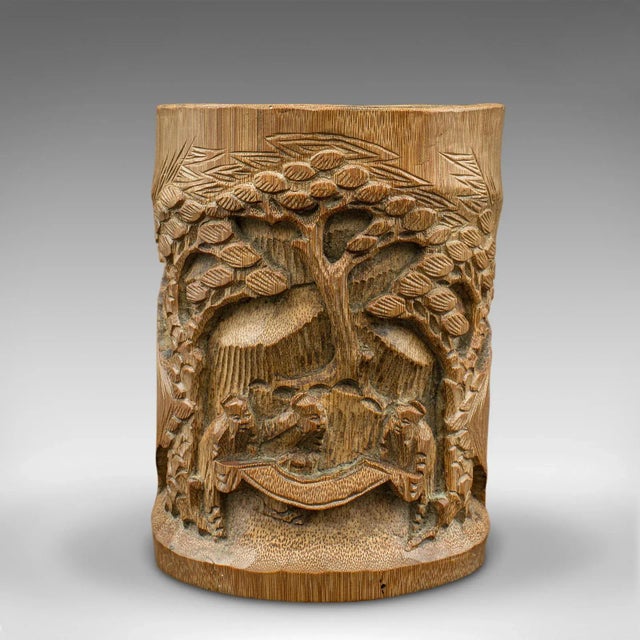 1930s 1930s Pair of Vintage Chinese Bamboo Brush Pots For Sale - Image 5 of 13