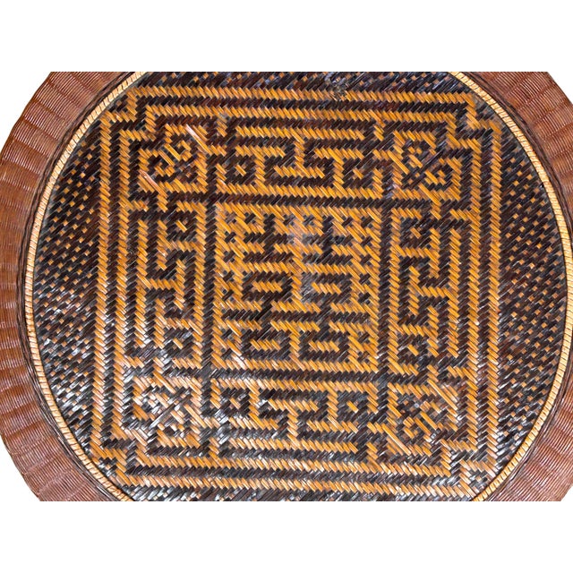 Vintage Oriental Handmade Brown Rattan Stack Basket With Handle For Sale - Image 10 of 11