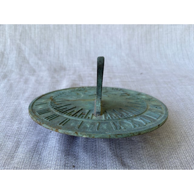 Metal Vintage Bronze Verde Sun Dial Garden Ornament Roman Numerals For Sale - Image 7 of 13