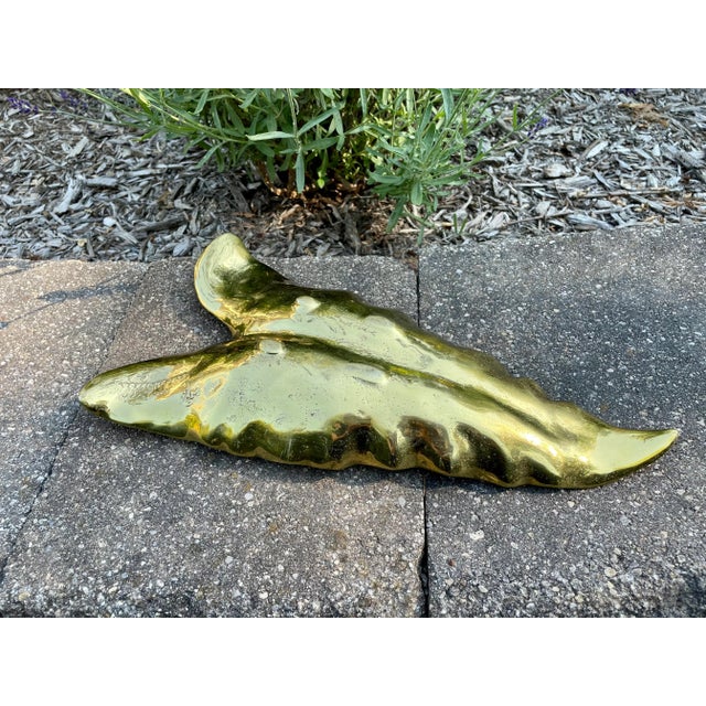 Mid-Century Solid Brass 14” Calla Lily Leaf Tray / Catchall For Sale - Image 11 of 13