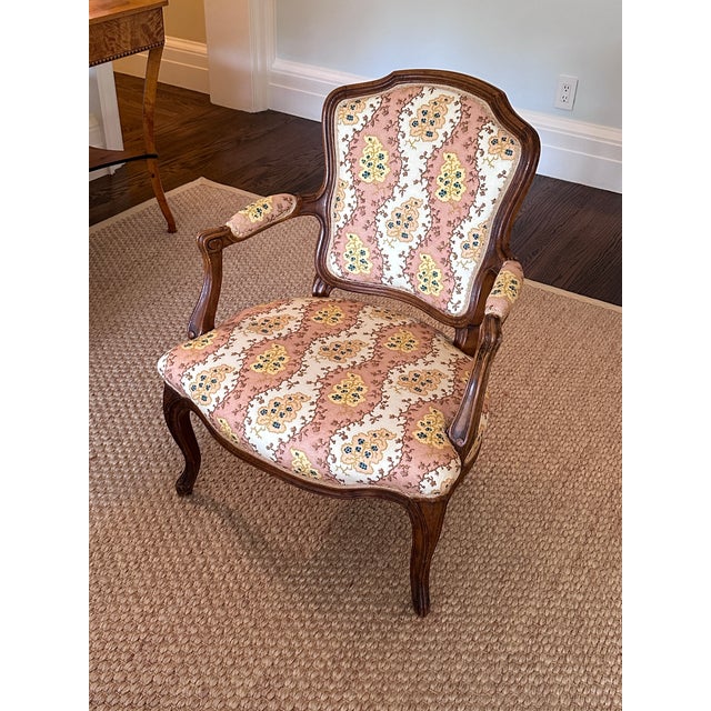 Pair 1800s Fauteuils With English Upholstery For Sale - Image 10 of 11