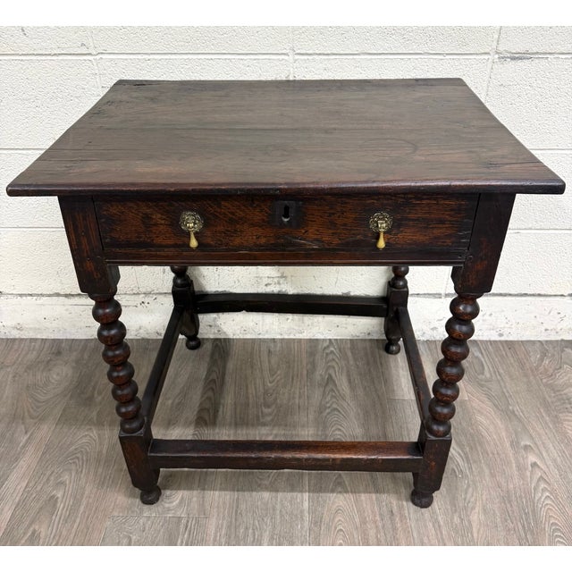 Antique English William and Mary Style Bobbin Oak Side Table Lowboy Table For Sale In Kansas City - Image 6 of 11