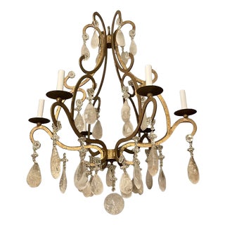Italian Wrought Iron and Rock Crystal Chandelier. 1950's. For Sale