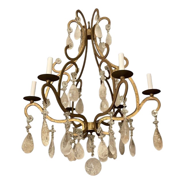 Italian Wrought Iron and Rock Crystal Chandelier. 1950's. For Sale