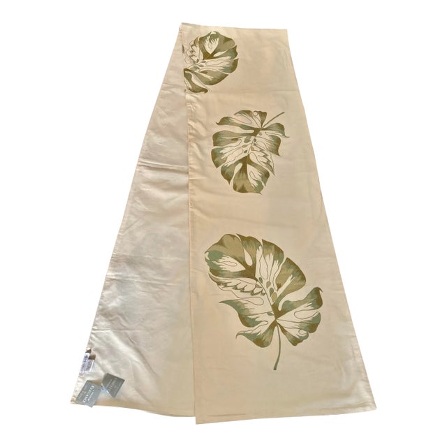 Sethi & Sethi Monstera Leaf Embroidered Silk Table Runner For Sale
