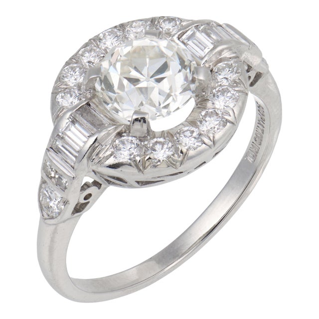 1950s Mid Century Gia 1.25 Carat Old European Cut Diamond Platinum Engagement Ring, Size 6.25 For Sale