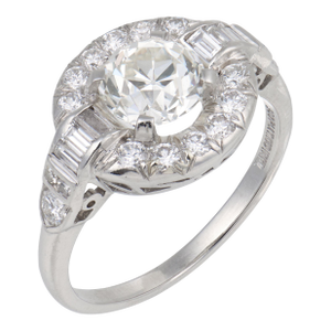 1950s Mid Century Gia 1.25 Carat Old European Cut Diamond Platinum Engagement Ring, Size 6.25