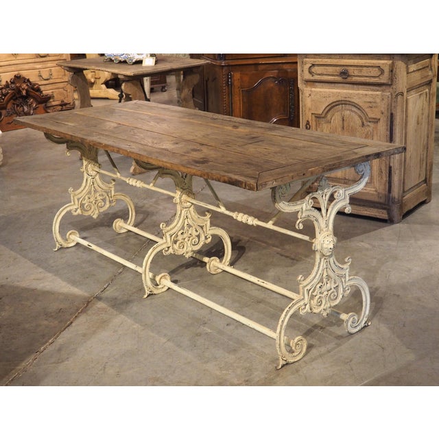 French Antique French Painted Cast Iron and Oak Table From Alsace, Circa 1900 For Sale - Image 3 of 18