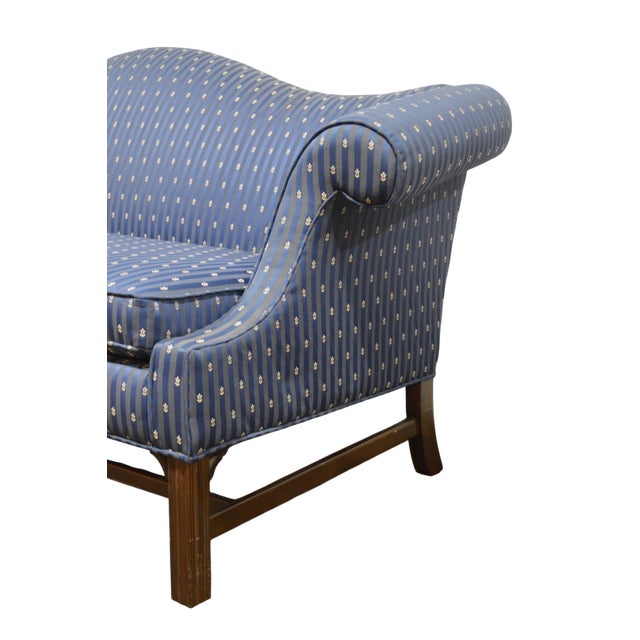 Ethan Allen Late 20th Century Ethan Allen Chippendale Style Cameback Sofa W Stretcher Base and Rolled Arms For Sale - Image 4 of 9