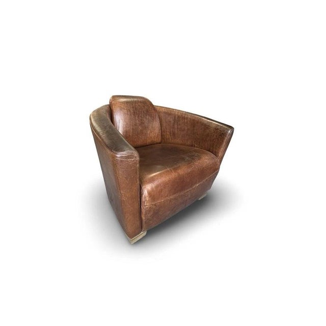 Cigar Brown Leather Aviator Club Armchair For Sale - Image 13 of 18