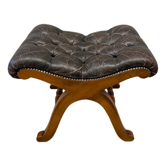 Brown Leather Escabel, 1970s For Sale