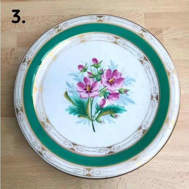 19 Century Green Floral Porcelain Plate, Set of 3 For Sale - Image 4 of 7