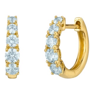 Luxury Aquamarine Hoop Earrings 925 Silver, Huggies Hoops March Birthstone Jewelry, Minimalist Bridal Earrings - A Pair For Sale