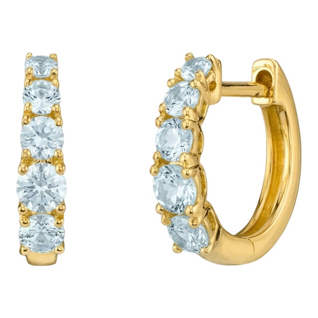 Luxury Aquamarine Hoop Earrings 925 Silver, Huggies Hoops March Birthstone Jewelry, Minimalist Bridal Earrings - A Pair For Sale