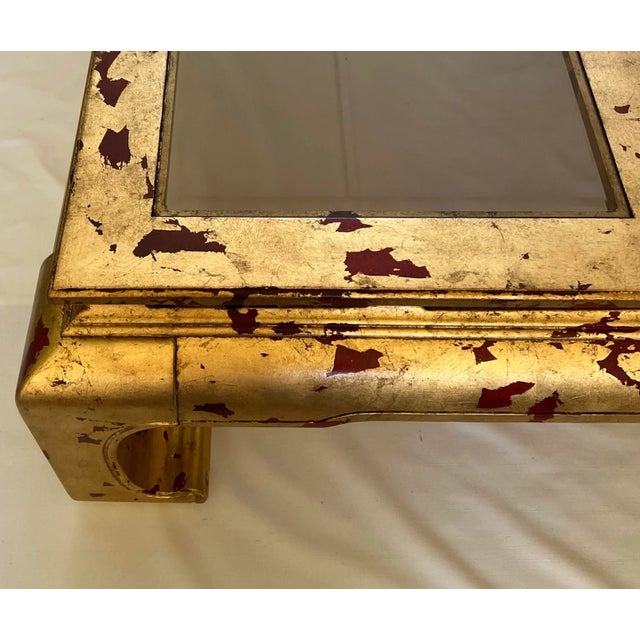 Vintage Tony Duquette Style Newly Painted Red Distressed Gilded Wood Chow Leg Ming Style Coffee Table For Sale - Image 6 of 12