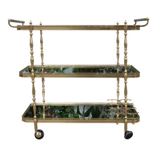 Brass Hollywood Regency 3 Tier Bar Cart For Sale