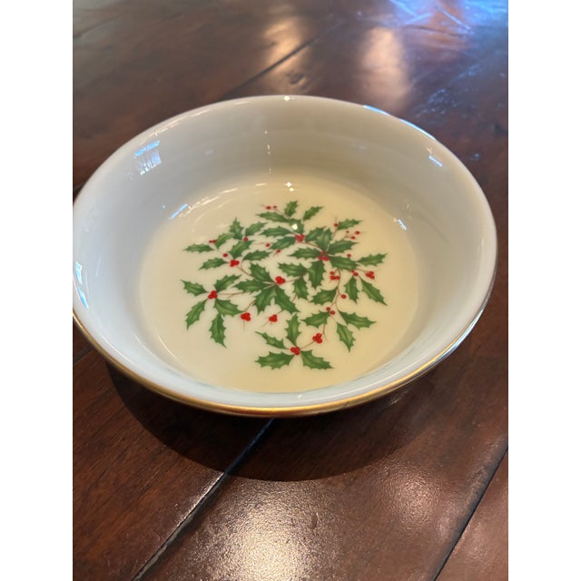 American Late 20th Century Lenox China Candy Dish With Matching Saucer in Holiday Pattern - Set of 2 For Sale - Image 3 of 4