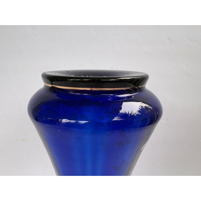 Vintage Mary Gregory Style Cobalt Blue Glass Vase With Ruffled Rim For Sale - Image 10 of 12