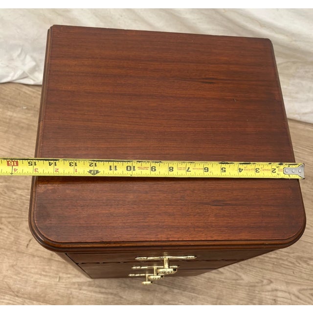 1920s Art Deco Side Table, Nightstand, Chest of Three Drawers, Walnut, Brass Pulls For Sale - Image 11 of 13