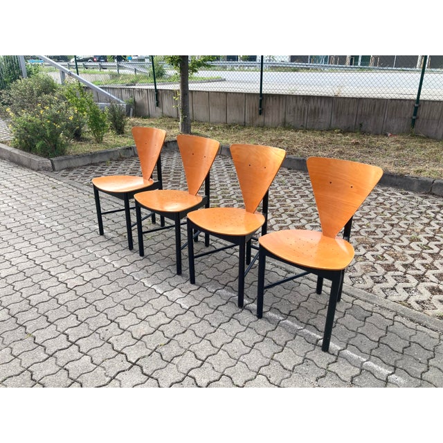 Italian Triangle Dining Chairs, 1980s, Set of 4, in Good conditions. Designed 1980 to 1989