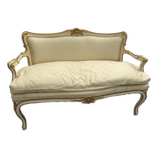 1990s Carved Louis XVI Style Diminutive Settee For Sale