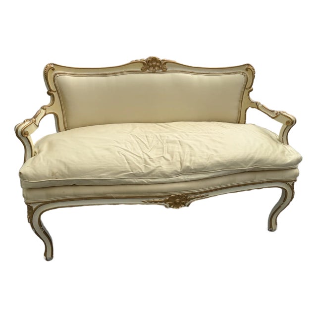 Carved Louis XVI Style Diminutive Settee For Sale