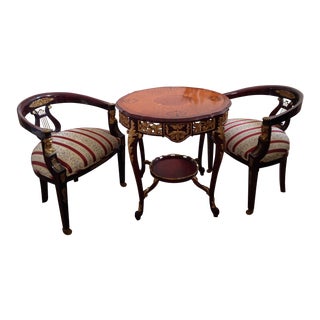 Louis XVI Music Chairs & Round Table Set For Sale