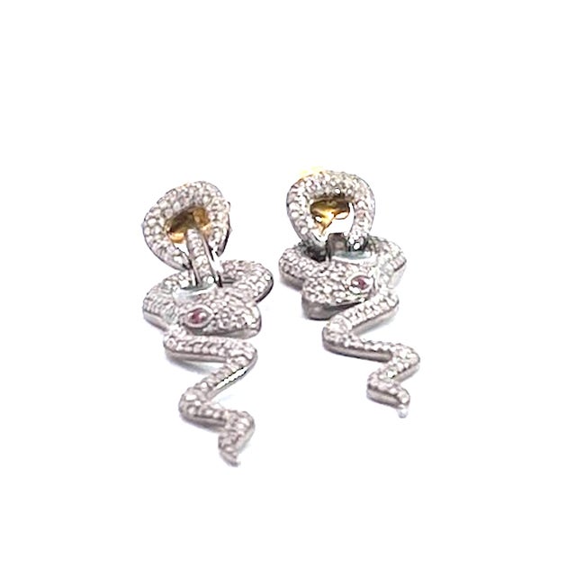 2020s Silver Snake Long Earrings Green Stone Eyes, A Pair For Sale - Image 5 of 9