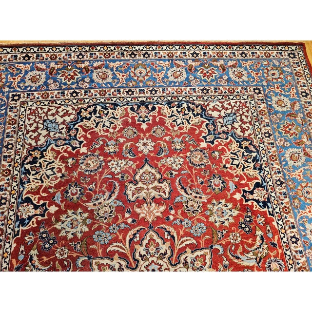 Vintage Persian Isfahan Rug, Hand-Knotted Wool, Floral Pattern, Red & Blue, 9x12 For Sale - Image 9 of 16