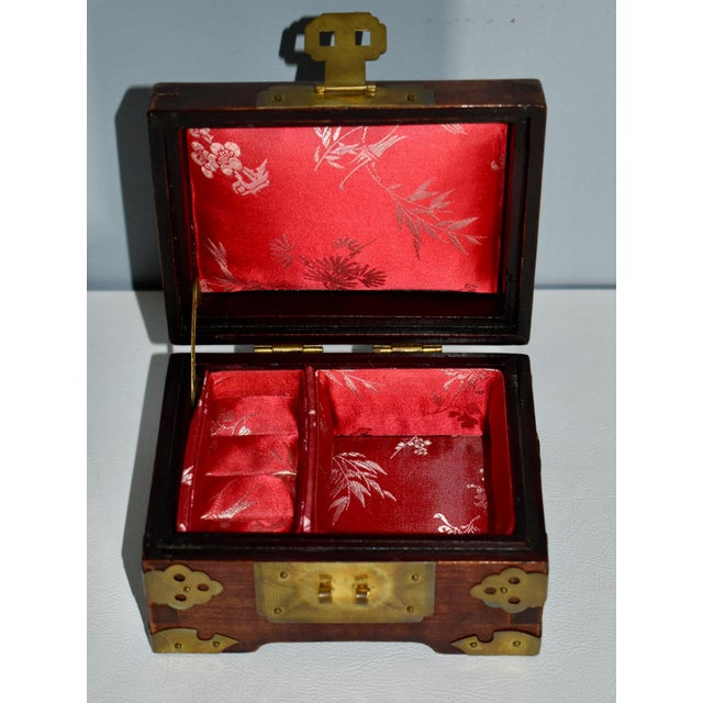 Vintage Asian Wooden Jewerly Box W/Brass Fittings and Satin Interior For Sale - Image 9 of 13