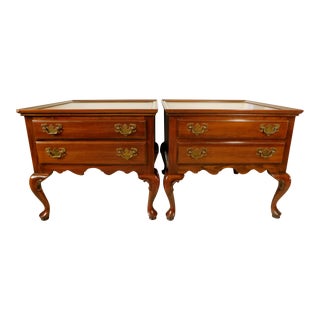 Ethan Allen Georgian Court Queen Anne Solid Cherry Wood Two Drawer Nightstands - a Pair For Sale
