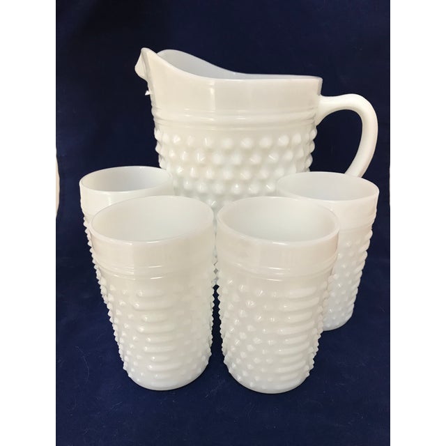 Fenton Vintage White Milkglass Hobnail Pitcher & Glasses Chairish