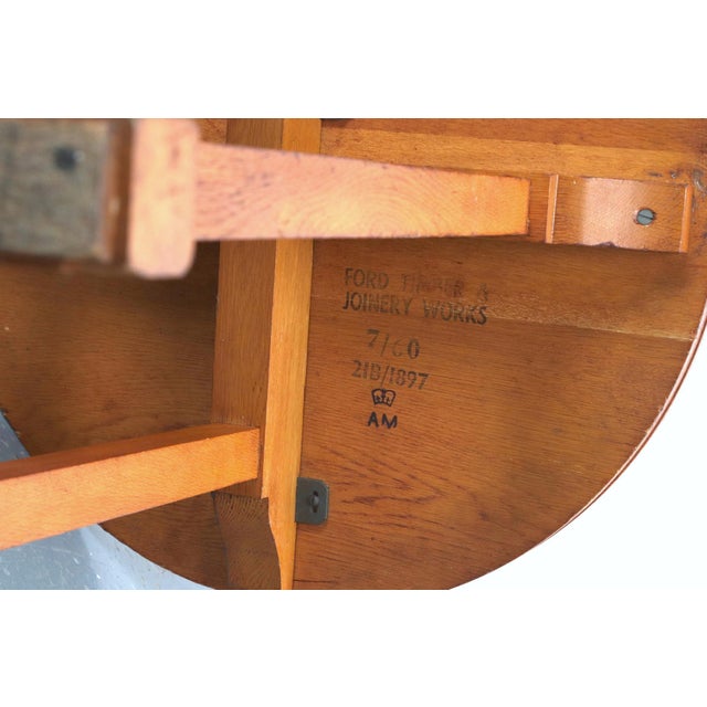 Brown 1960s MCM Air Ministry English Oak Table-Signed For Sale - Image 8 of 8