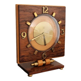 1940s Vintage French Bayard 8-Day Art Deco Mantel Clock Modernist Desk Clock For Sale